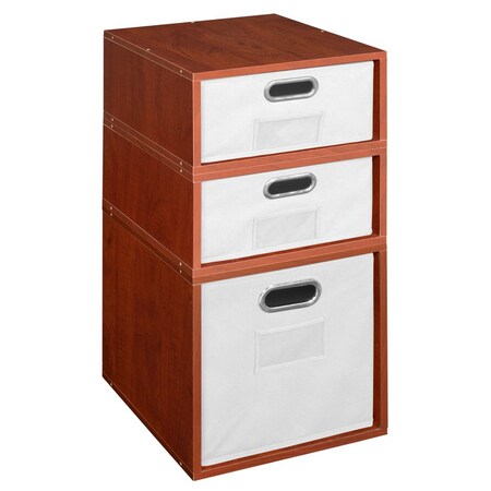 Regency Niche Cubo Storage Organizer Open Bookshelf Set- 1 Full Cube/2 Half Cubes with Foldable Storage Bins- Cherry/White PC1F2HWC-1F2HWH